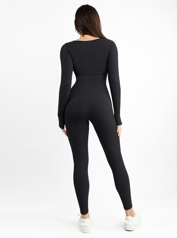 Wholesale Seamless Thumb Hole Square Neck Long Sleeve Jumpsuit